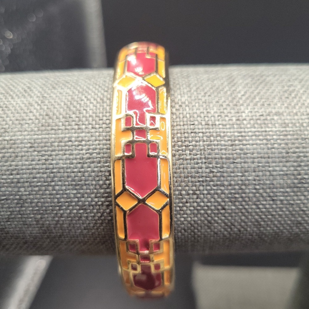 Emerson Street West Virginia WVU Enamel Hinge Bangle Bracelet Gold Tone Size M/L